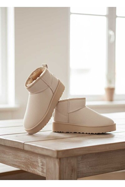 Klay Shoes Kadın Ayakkabı Kalın Taban İçi Kürklü Süet Bot