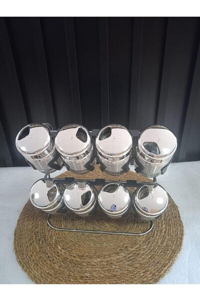 Hype Store Steel Stand Spice Rack 9 Piece Glass Steel Spice Set