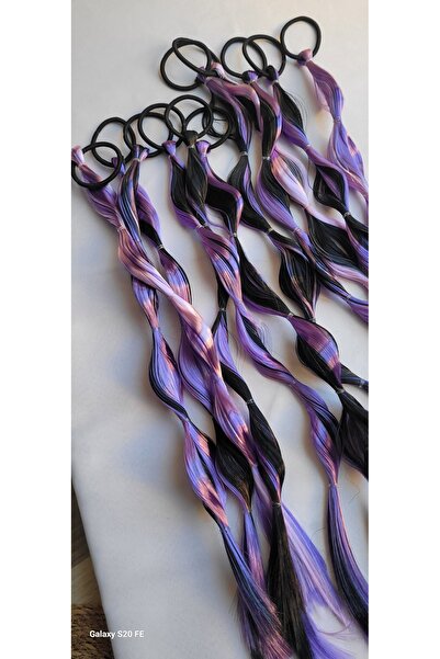 LO ADORO 2 Pieces Kuromi Anime Model Black Purple Satin Shiny Curl Braided Hair Model Length 42cm