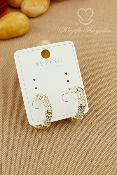 Keyifli Hayaller Xuping Vip Küpe - Xuping Zirkon Taşlı Halka Model Xuping Küpe Kararmaz Solmaz 2cm