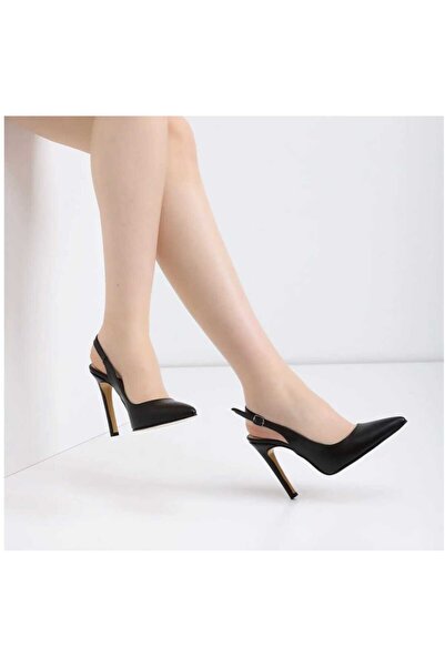 nuvilo حذاء نسائي أسود اللون بكعب رفيع 10.5 سم ومقدمة مدببة