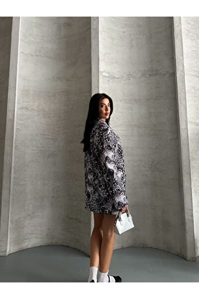 Lovely butik Oversize Leopard Printed Blazer Jacket with Two Buttons, Tok Fabric