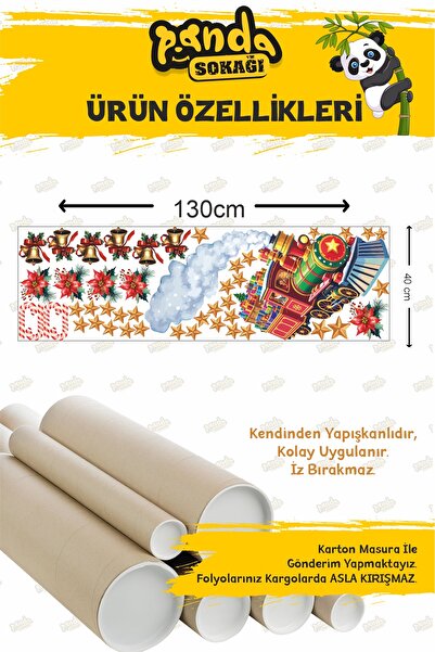 PANDA SOKAĞI New Year Sticker Cute Train and Gorgeous Bells Stars Wall Window Sticker Set