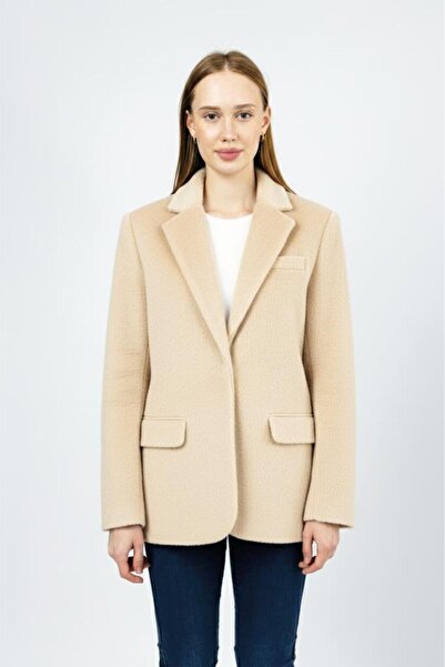 Betimoda Women's Plush Belted Feather Jacket Stone