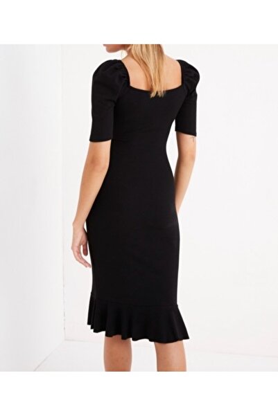 Be Best Black Skirt Flounce Balloon Sleeve Ribbed Knit Maxi Dress Be198