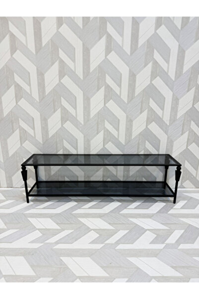 BEC24 Modern TV stand, black glass, 180 cm - slim design with two levels