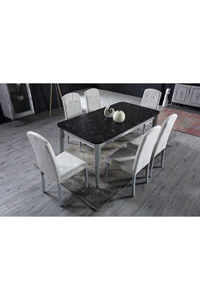 İPAR MOBİLYA ORLANDO ORT. KITABELI YEMEK MASASI (METALIK KROM - LOTUS)