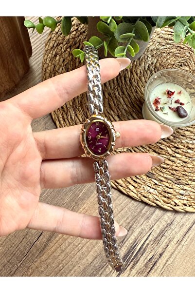 TD TRENDDURAGI Vintage Gold-Silver Inside Burgundy Women's Wristwatch