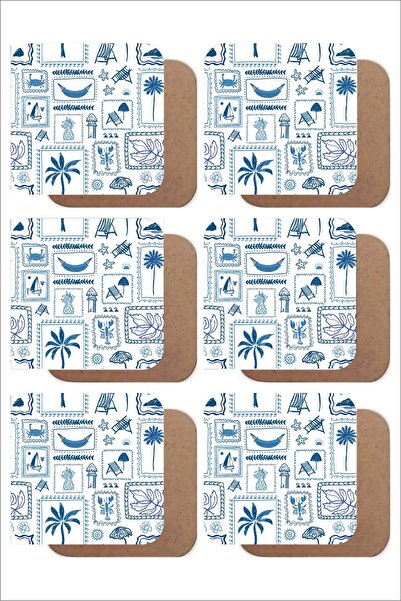 UNT Mediterranean Themed Set of 6 Mdf Uv Printed Coasters – Colorful Modern Design