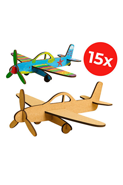 KİDOSE Ahşap Boyama Model Uçak - Boyama Aktivite - Toplu Uçak Boyama - 15'li Set