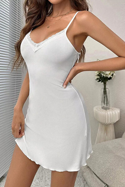 Zikuv White Chest Lace Embroidered F Corded Fabric Fabric Stylish Dress