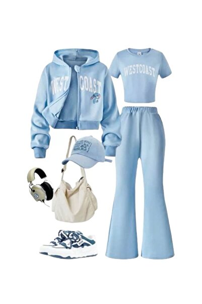 VESTIR BIEN Set confortabil din 3 piese pentru fete, cu imprimeu West Coast