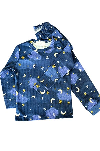 mışıl mışıl kids طقم بيجامة للأولاد من قماش إنترلوك باللون الأزرق الداكن من ماركة Ay Moon Star