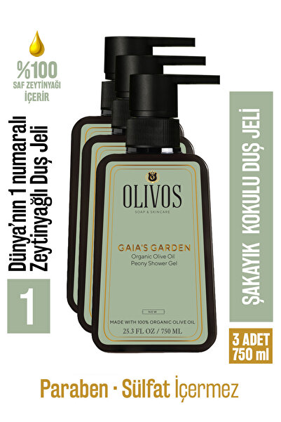 Olivos Gaia’s Garden Şakayık Kokulu Duş Jeli | Doğal Zeytinyağlı, Parabensiz, Nemlendirici 3X750 ML