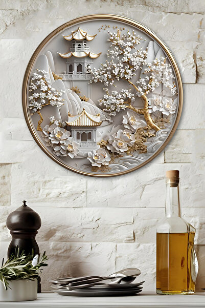 kutuTR 3D Görünümlü Temperli Cam Tablo – Asya Tapınak Manzaralı Duvar Süsü UV...