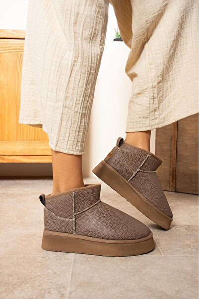 TREND İçi Kürklü Kalın Taban Süet Deri Bot Kahverengi