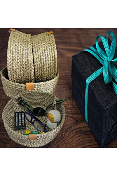 BUTSHIRT طقم سلة منسوجة بنية اللون مكونة من 3 قطع (22 سم)، للمطبخ والحمام وطا...