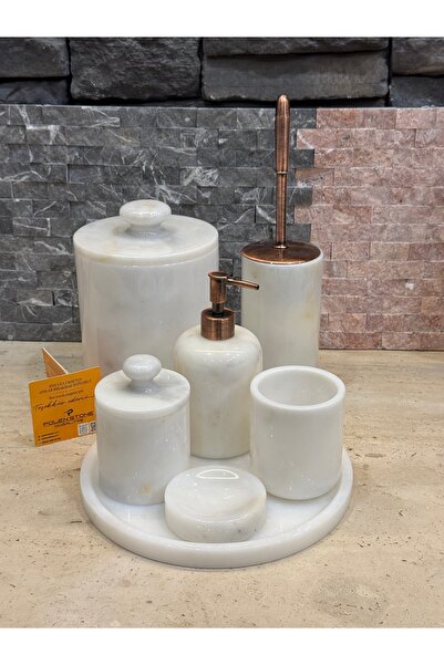 Polen Stone 100% Natural Marble 7 Piece Bathroom Set – Polished Marble / New Model Rose Gold Antique Accessory