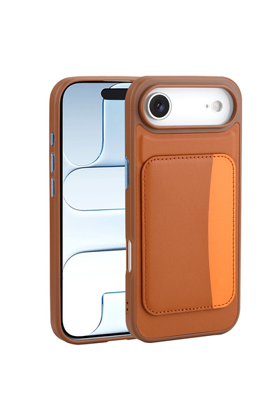 System Com iPhone 17 Air Case with Card Holder Zore X-Kart Silicone Cover - Brown