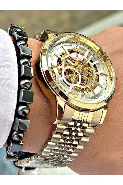 Reward Altın Renk Çelik Kordon Otomatik Business Erkek Kol Saati + BİLEKLİK H...