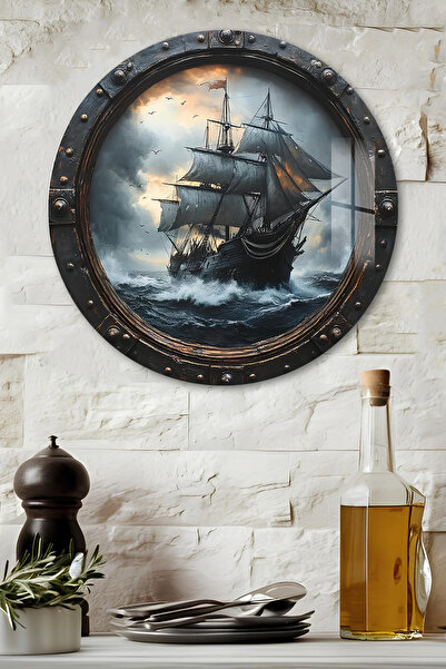 kutuTR 3D Görünümlü Temperli Cam Tablo – Gemi Temalı Duvar Süsü UV Baskı 33x3...