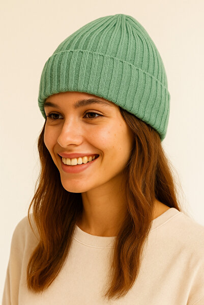 ZERAMİNE Men's - Women's Knitwear Beanie |   Thick Winter Ribbed Beanie |   Mint Green