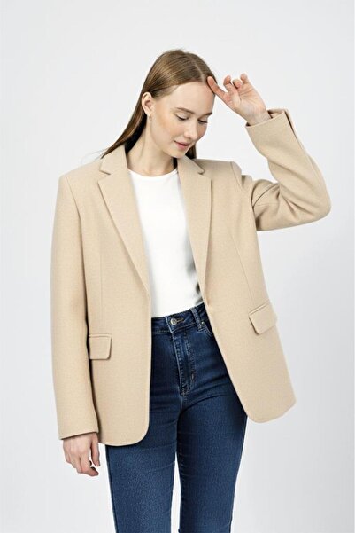 Betimoda Women's Plush Belted Feather Jacket Stone