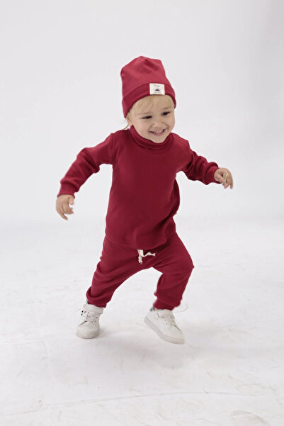 BABYSİ KİDS CLUB Turtleneck Throat Ribbed Cotton Beret 3-Piece Set Baby and Children's Clothing