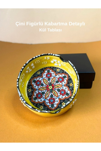 Tuana Trend Çini Küllük Kül Tablası Otantik Figür Dantel Desen Kabartma Detay...