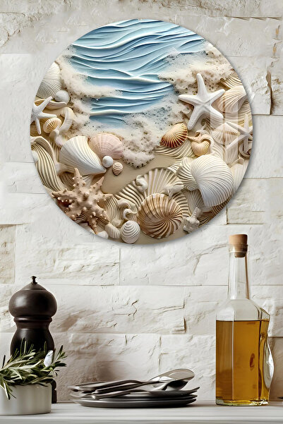 kutuTR 3D Görünümlü Temperli Cam Tablo – Deniz ve Deniz Kabuğu Temalı Duvar S...