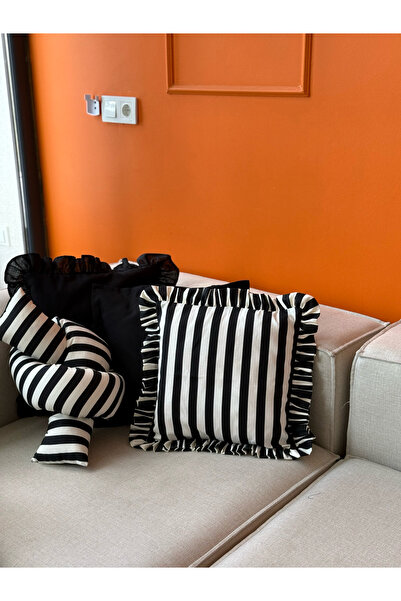 KaiAtelier Stripe Kare Fırfırlı Kırlent Kılıfı / Yastık Kılıfı