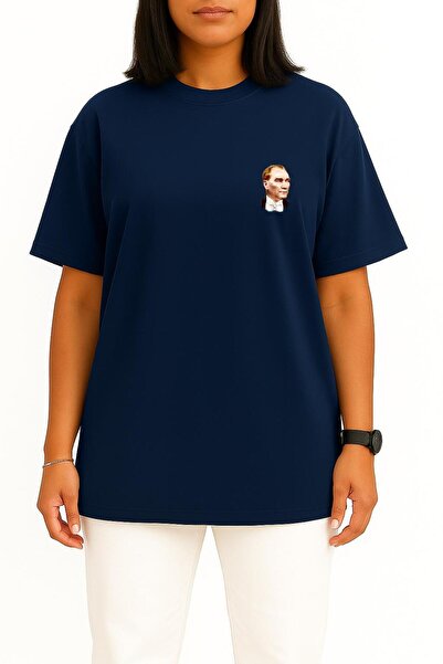 Bahriyeli Collection Oversized Mustafa Kemal Atatürk Portrait Pocket Design Unisex T-Shirt