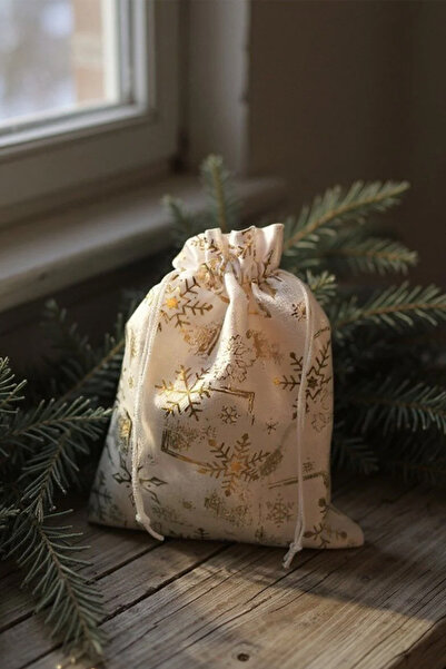 OLİ Art حقيبة هدايا من القماش مطلية بالذهب الأبيض صغيرة الحجم - قطعة واحدة - 13 × 18 سم - حقيبة هدايا رأس السنة