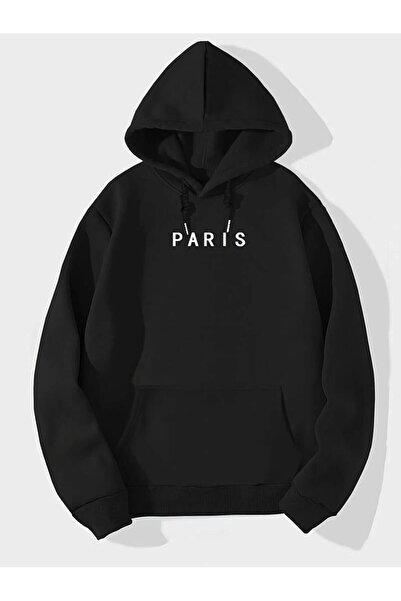 LUSHN هودي سويت شيرت للجنسين باريس مطبوع قصة فضفاضة شتوي بغطاء رأس خيوط 100% ...
