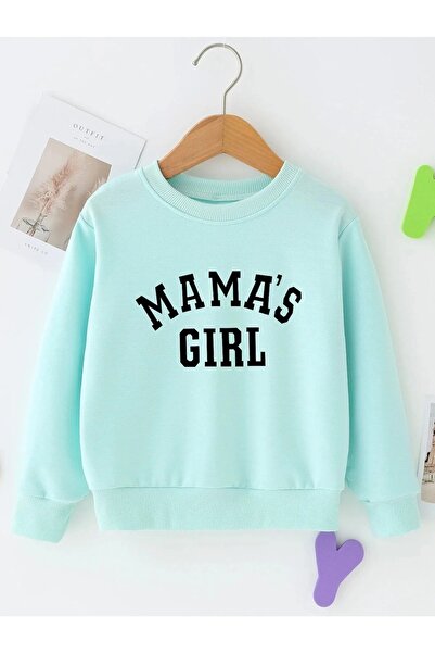 LUSHN سويت شيرت للأطفال برقبة دائرية مطبوع عليه فتاة ماما من كيدز