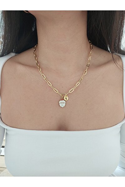 Histakı Women's Letter Necklace Christmas Themed Gold Necklace