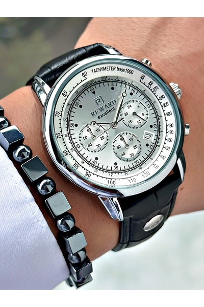 Reward Siyah Deri Kordon Pilli Orjinal Business Kilit Erkek Kol Saati + BİLEK...