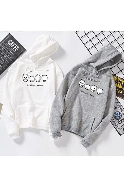 LUSHN حزمة من 2 سويت شيرت بقلنسوة بغطاء للرأس مقاس كبير مطبوع باندا 'dinggul'...