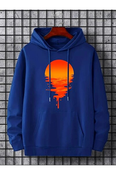 LUSHN هوديي سويت شيرت للجنسين من Sunset مطبوع قصة فضفاضة شتوي مكون من 3 خيوط ...