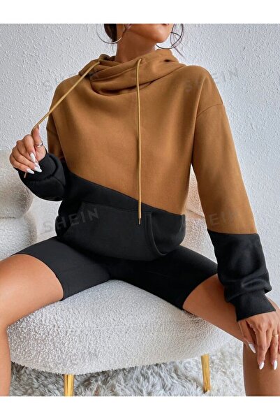 LUSHN سويت شيرت بقلنسوة شتوي كبير الحجم بلونين للجنسين