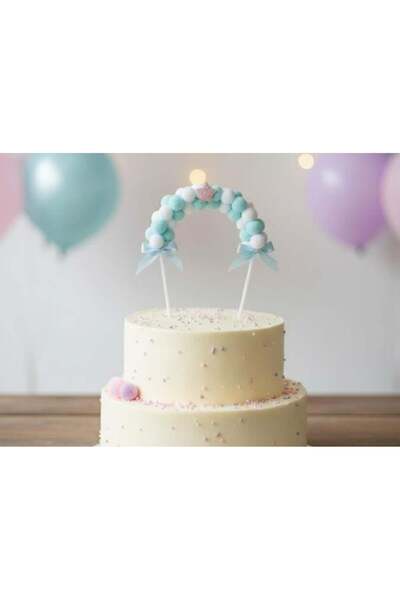 Adana Pasta Malzemeleri ERT-TOPPER-101-MAV/B MAVİ BEYAZ PONPONLU PASTA ÜSTÜ T...