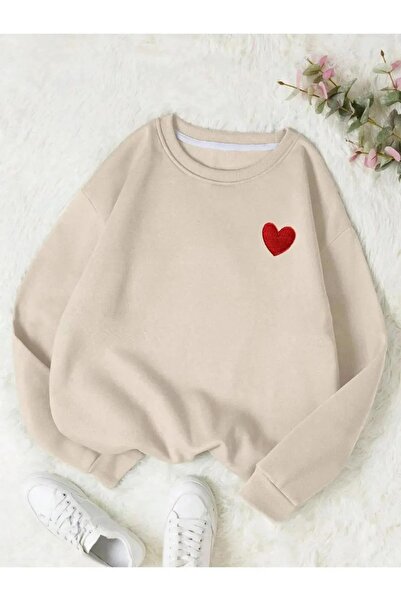 LUSHN Unisex Heart Printed Crew Neck Oversize Sweatshirt