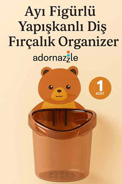 adornazzle Ayı Figürlü Yapışkanlı Diş Fırçalık Organizer, Süper Yapışkanlı, D...