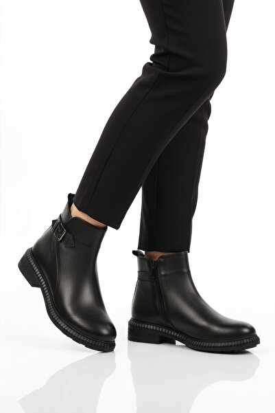 Aspor Black Genuine Leather Women's Heeled Boots with Fleece Inside