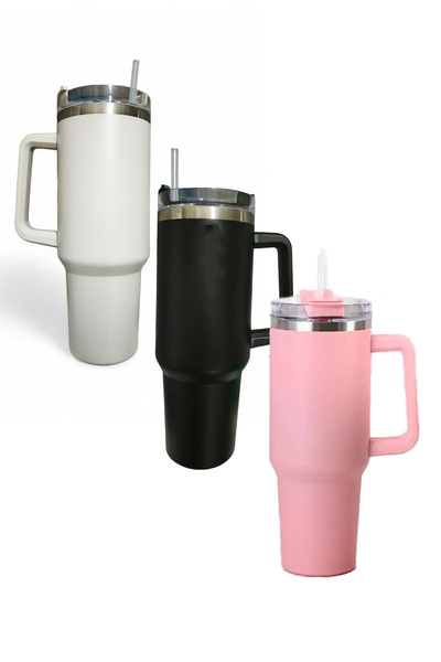 Generic 3 Pieces of Tumbler 1200ml for Hot or Cold Beverages and Water Black Grey and Pink