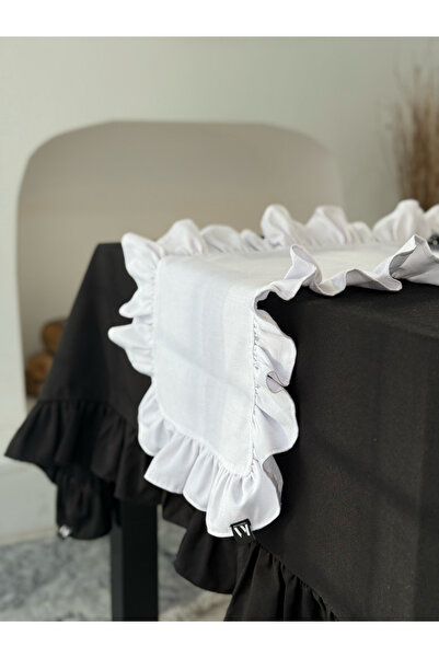 KaiAtelier Runner cu volane alb din in maro maro 50x150cm