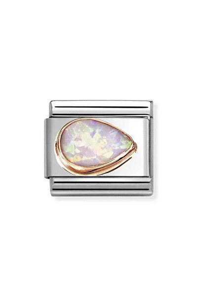 NOMİNATİON COMPOSABLE Klasik YÜZEN TAŞLAR SAĞ DÜŞÜK Paslanmaz Çelik ve 375 Altın PEMBE OPAL Standart