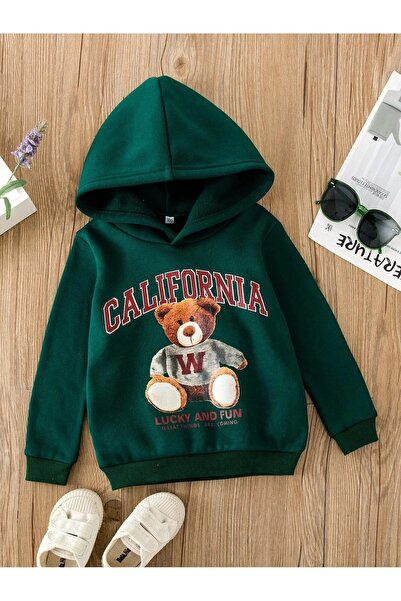 LUSHN سويت شيرت بغطاء للرأس مطبوع عليه دب كاليفورنيا للأطفال