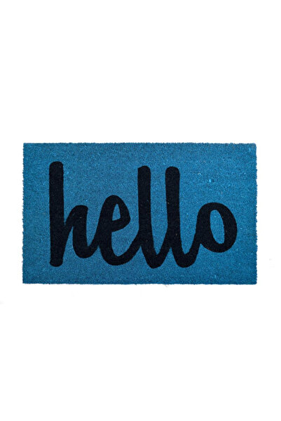 jo&mo Oversized Blue "Hello" Coir Doormat, 45x75cm, Non-Slip, Vibrant Modern Scraper Mat