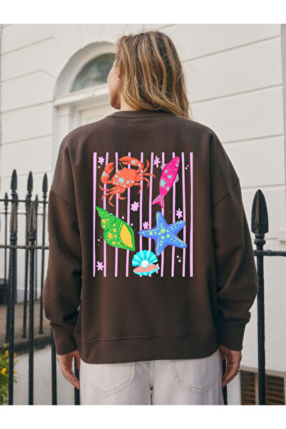 Tubinyoo Colorful Seashells Back and Front Printed 3 Thread Crew Neck Sweatshirt